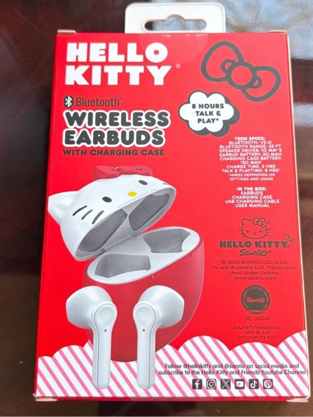 Hello Kitty Red and White Bluetooth Earbuds with Charging Case